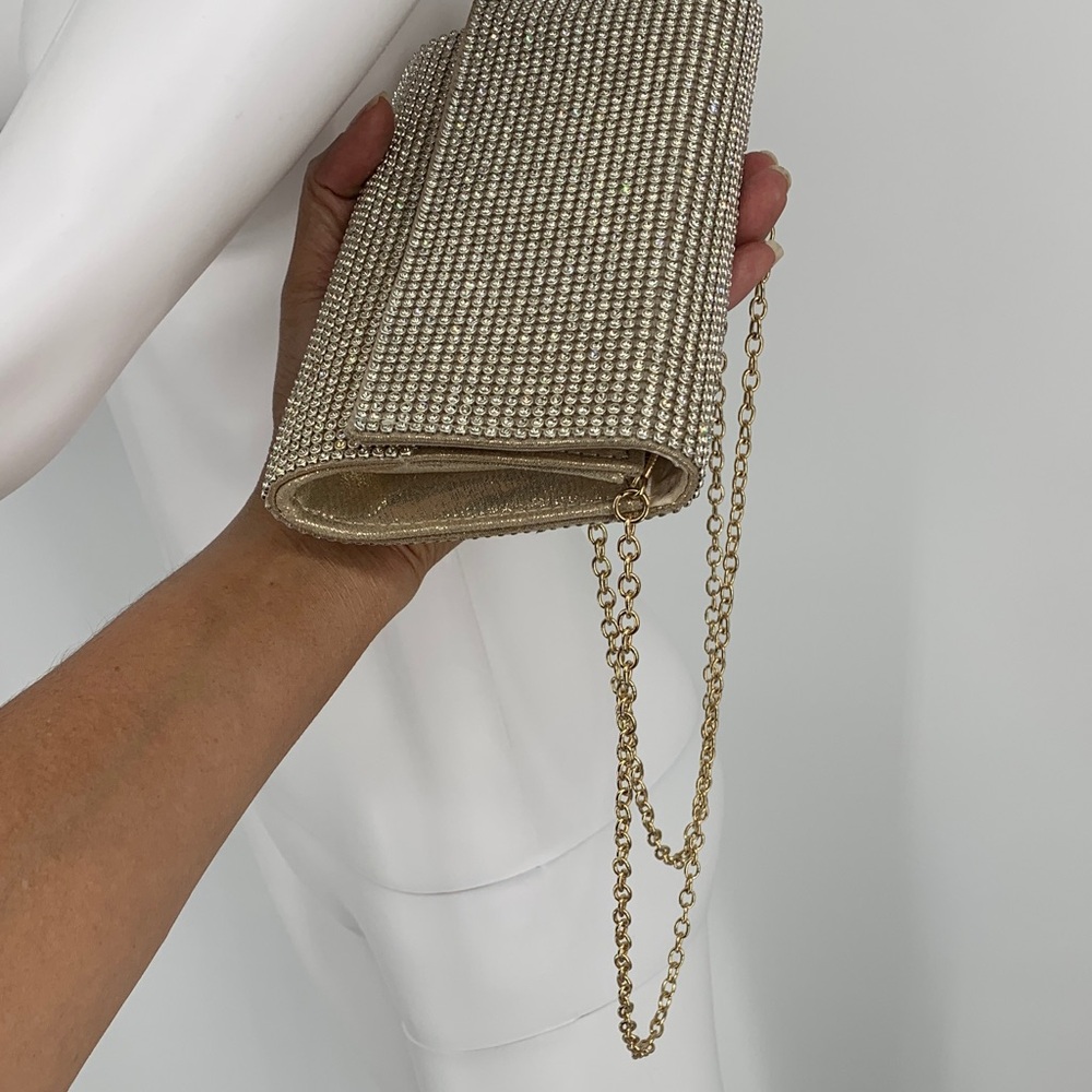 Chic NYE New Years Eve party fancy vintage Gold Chain Crossbody Bag purse used - Picture 13 of 17